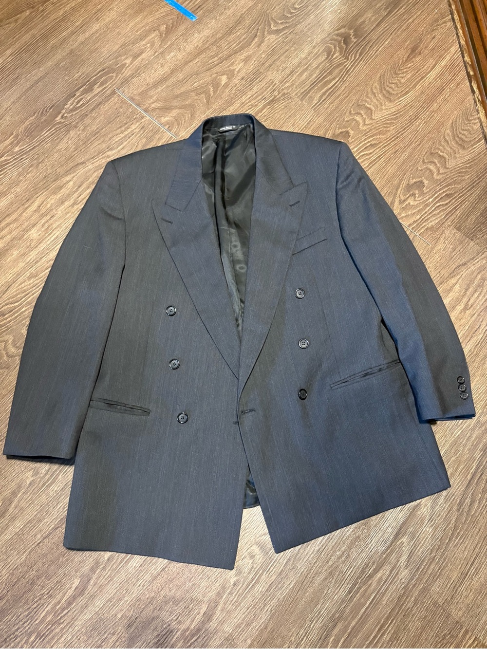 Karl Lagerfeld Double-Breasted Charcoal Pinstripe Blazer